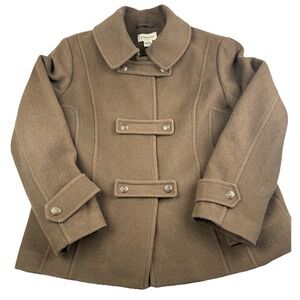 St Johns Bay Womens XL Brown Wool Blend Coat Jacket Peacoat Military Style